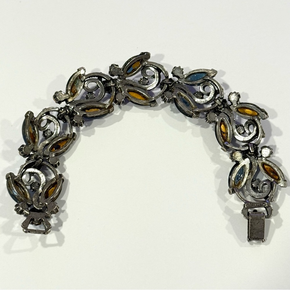 Vintage Florenza Blue Rhinestone Navette Marquise Bracelet Silver Tone Statement - Picture 9 of 16